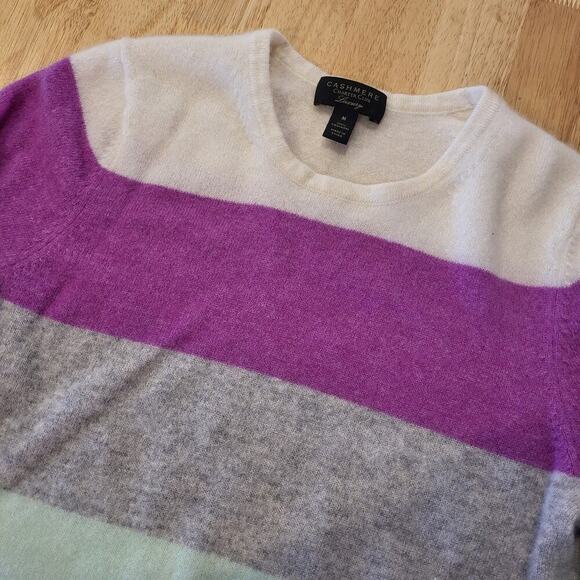 Charter Club Luxury 100% Cashmere Pink & Green Stripe Crew Neck Sweater Medium - Picture 5 of 10